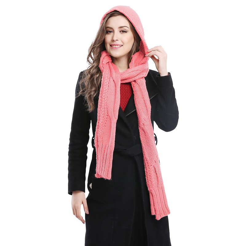 Bellady Bufanda de punto con capucha de invierno, Rosado, Talla