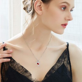 Mayfer | Collar de plata esterlina .925 para mujer con dije en forma de colibrí decorado con cristales austriacos - Color rojo