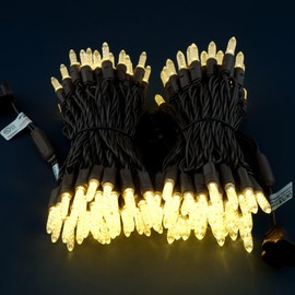 SWEET SHINE 140 Warm White Faceted One-Piece LED Christmas Lights, Pack of 2 Strands 70 Count 24 ft Brown Cord, High Waterproof UL Certified M6 Outdoor String Lights (Warm White M6)