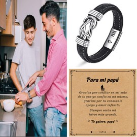 SUNSH Men's Braided Leather Bracelet for Boyfriend, Dad, Man, Son, Adjustable Birthday Gift, Christmas, Anniversary, Valentine's Day, Bead