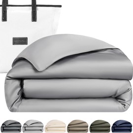 KOSMU 100% Bamboo Viscose Bedding (Duvet Cover/Ice Grey, Queen)