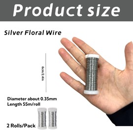 2 Roll Silver Floral Wire Christmas Wreath Wire,0.35mm×55m Silver Florist Wire Reel,Jewellery Wire for Craft Binding,Garden Paddle Wire Flexible Wire Roll for Flower Wreath Binding Wire for DIY