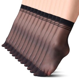 UICCVOKK 12 Pairs Sheer Pop Socks for Women Ankle High 20 Denier Reinforced Toes Nylon Transparent Socks Ankle Weights for Women and Girls,Black