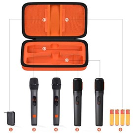Wireless Microphone Case Compatible with JBL Wireless Two Microphone System/for JBL PartyBox Wireless Mic, Handheld Dual Mic Travel Bag for Singing or Karaoke for Receiver, Adapter, Batteries-Orange