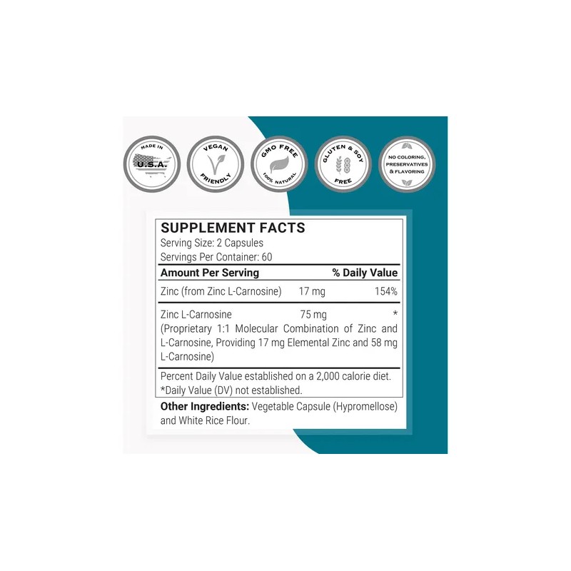 Supersmart Zinc L-carnosina 75 Mg - 120 Cápsulas