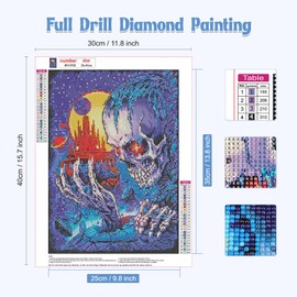 NAIMOER Skull Diamond Painting Kits for Adults, DIY 5D Diamond Painting Terrifying Skeleton, Full Drill Diamond Art Kits Art Pictures Perfect for Relaxation and Home Wall Decor 30x40cm