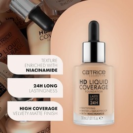 Catrice  Base de cobertura de lquidos HD  Sin imperfecciones, alta cobertura, vegano y ltima intervensin de crueldad (035  Beige natural)             