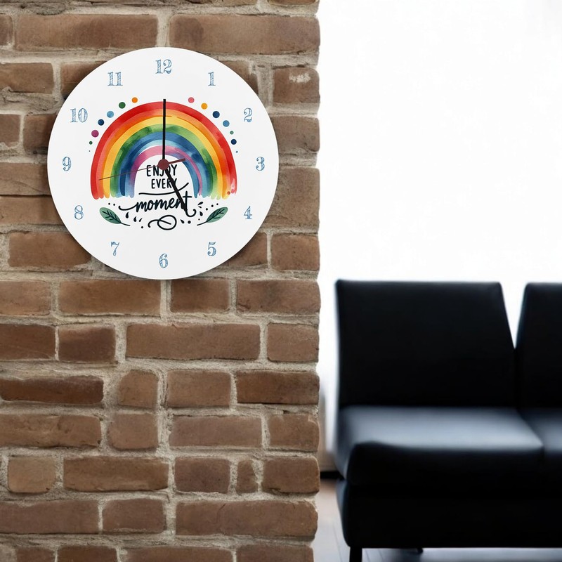 speecheese Rainbow Wall Clock Aluminium with Saying Enjoy Every Moment