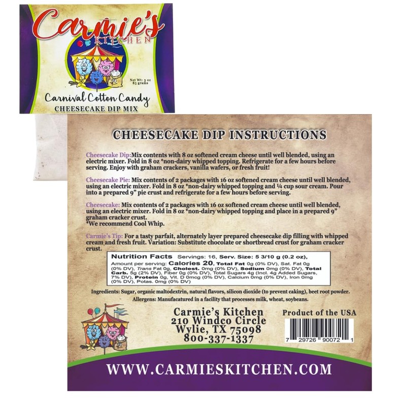 Carmie's Kitchen Cheesecake Dip Mix (Carnival Cotton Candy)