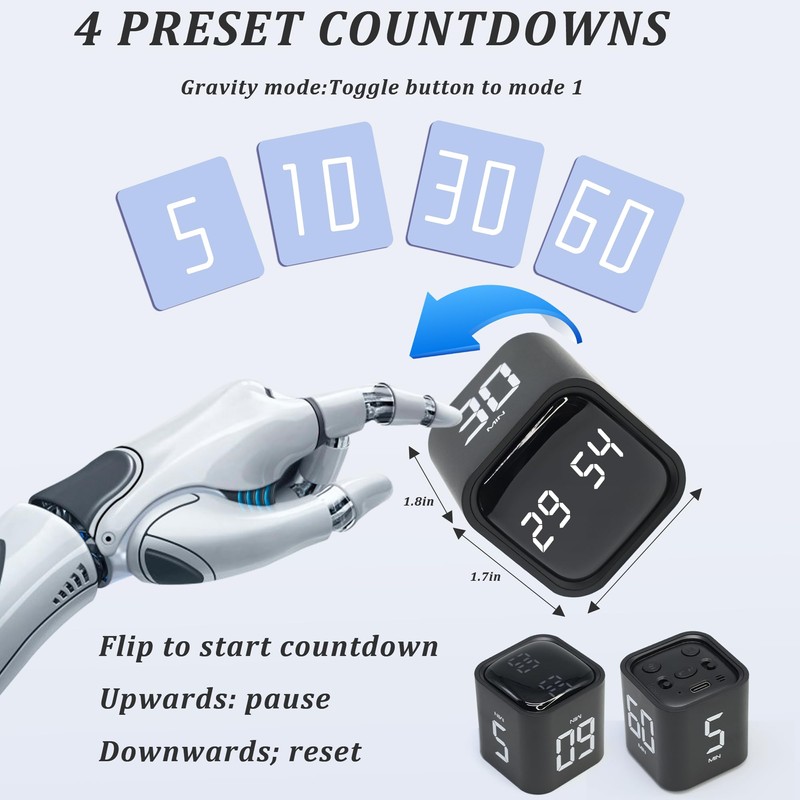 Rotating Pomodoro Timer 5,10,30, 60 Minutes Preset,Desk Productivity Flip Timer,