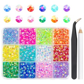 qiipii 12 Color Jelly Resin Rhinestones for Crafting 5mm Flatback Stones Gems Bright Rainbow Colorful AB SS20 Non Hotfix Diamonds Charms for Nails Face Eyes Makeup DIY Crafts Tumblers Bedazzling Mugs