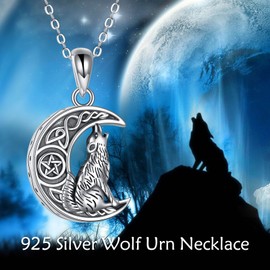 POPLYE Wolf Urn Necklace for Ashes for Women Sterling Silver Celtic Knot Wolf Moon Abalone Shell Cremation Necklace Jewelry for Men Girls (style 7-wolf urn necklace) (sterling silver)