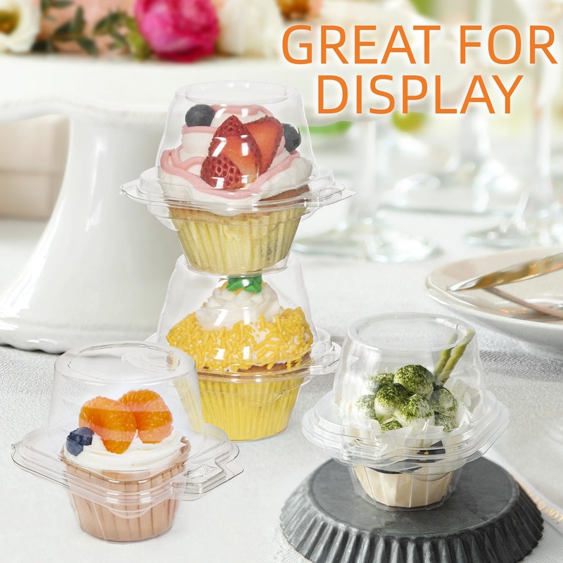 LotFancy Plastic Individual Cupcake Containers, 50 Pcs Disposable Cupcake Holders