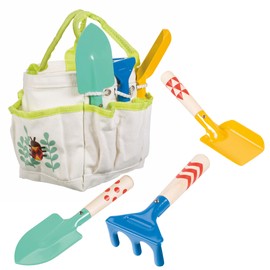 Beetle & Bee Kids Garden Tote Kit – Durable, Easy-to-Clean Gardening Tools Set - Includes Canvas Tote Bag, Hand Rake, Shovel & Trowel - Perfect Toddler Gardening Set