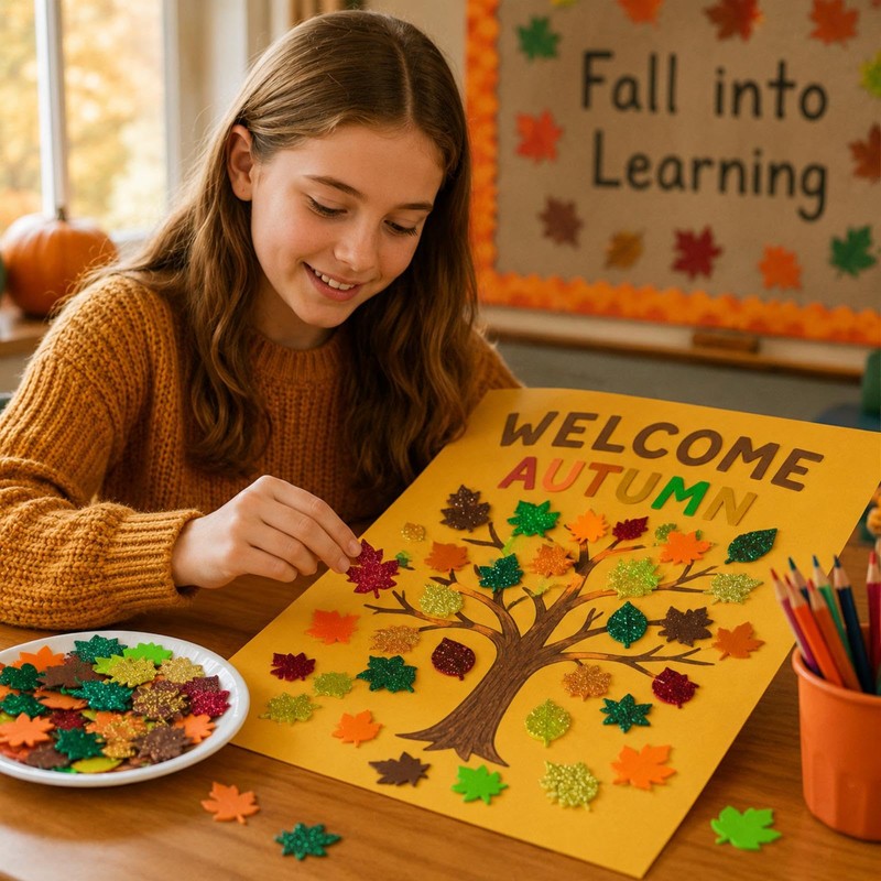 150Pcs Autumn Leaf Felt Stickers, Autumn Leaf Foam Cutter Stickers