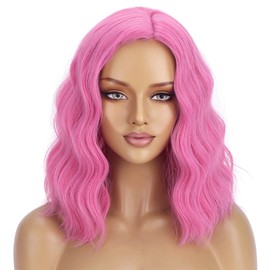Beron - Peluca de pelo corto ondulado para mujer, 35,56 cm, color rosa