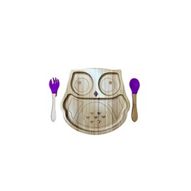 Baby & Toddler Bamboo Suction Plate Set for Feeding and Weaning - Purple Owl Design by Bamboo Gift Company