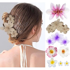 Molirex 8 PCS Flower Hair Clips for Women, Hawaiian Plumeria Hibiscus Claw Clips Nonslip Strong Hold Beach Wedding Hair Accessories