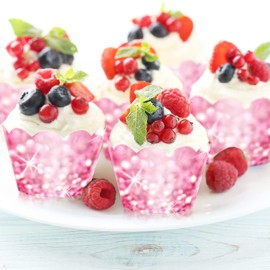 24pcs Pink Dessert Cupcake Wrappers Wedding Anniversary Bridal Shower Theme Decor Supplies Women Girls Happy Birthday Party Baking Wrapping Decorations