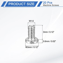 uxcell M1.6-0.35 x 3mm 20Pcs Flat Round Head Screws 304 Stainless Steel Phillips Drive Machine Screws Hardware Fastener for Furniture Connection