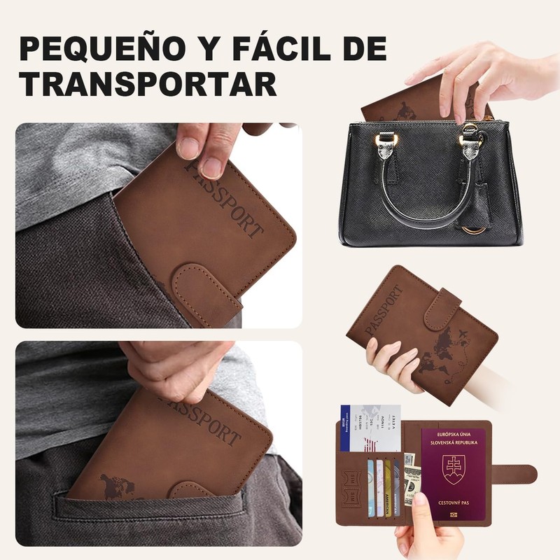 Porta Pasaporte con Bloqueo RFID, Porta Pasaporte y Visa Impermeable,