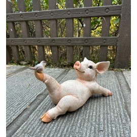 Hi-Line Gift Ltd. Yoga Pig Lying Garden Statue Home Decor Farm Animal In/Outdoor