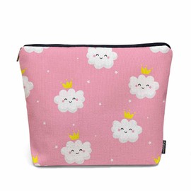 Kalygon Woman Makeup Bag Clouds, Cute Clouds Princess Stars Pink Makeup Bags Travel Cosmetic Bags Toiletry Makeup Organizer Pencil Pouch Make Up Cosmetic Bag For Owners Lady Birthday Gifts