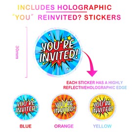 Xugoox Birthday Party Invitations, 24 Pieces Rainbow Kids Birthday Party Invitations Cards with Stickers for Boys Girls Birthday Party Invitations Cards