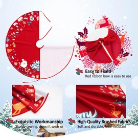 MUWOOB Christmas Tree Skirt, 36 inch Red Merry Christmas Base Cover for Tree, Xmas Ornaments Mat for Indoor Outdoor Holiday New Year Party Home Decorations