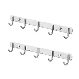Luchs Set of 2 5 Hooks Coat Hooks with 5 Hooks Made of Stainless Steel (SUS304) Coat Hooks Towel Rail Coat Rack Multi-Purpose Hooks (5 Hook Rails Round Hooks)