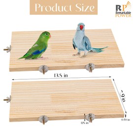RP Remarkable Power, 2 Pack Large Bird Perch Stand 13.8x7.9 Inch Wooden Parakeet Platform Rectangle Corner Shelf for Small Animals Cage Accessories