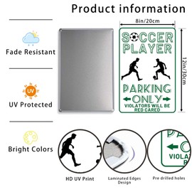 CAEJCCL Boys Room Decor Football Metal Signs Funny Soccer Room Decor Warning Soccer Player Parking Only Violators Will Be Red Carded Sports Decor 8×12 Inch