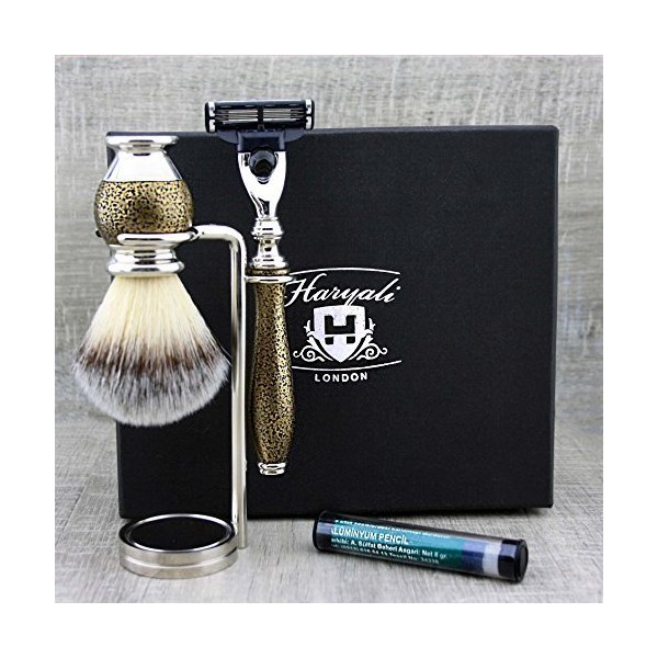 Haryali London Gold Antique Design Men's Shaving Set 3 Edge