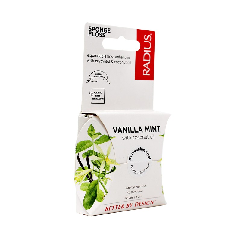 Radius Dental Floss, Sponge Floss, Vanilla Mint, 55 Yards, Vegan