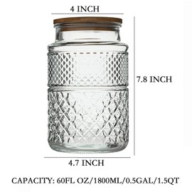 60 FL OZ Large Glass Storage Jar Food Storage Container with Airtight Bamboo Wooden Lid for Candy Snack Coffee Tea Nuts Airtight Glass Jars Kitchen Containers Cereal Canisters Vintage Glass Canisters