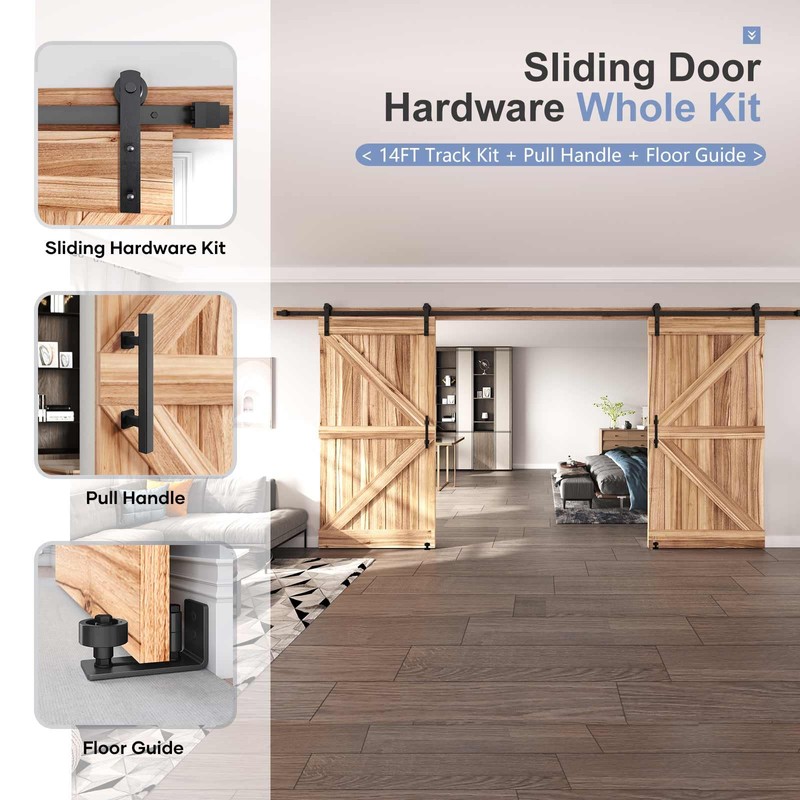 EaseLife 14 FT Double Sliding Barn Door Track and Handle