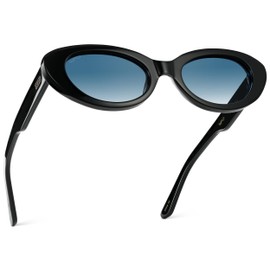 WearMe Pro - Women's Polarized Cat-Eye Sunglasses, Oval Lenses, Thick Rounded Frame, 5-Barrel Hinges, Hand-Polished Design (Black/Gradient Light Blue Lens)