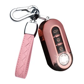 HIBEYO Funda para Llavero Fiat 500 Linea con 3 Botones de Filtro, Mando a Distancia Inteligente, con llaveros de Piel para Fiat 500, Accesorios de TPU Suave, Color Rosa