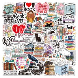 JOOTUEPO Pack of 50 Vintage Stickers, Aesthetic Holographic Book Stickers, Waterproof Vinyl Stickers, Book Reading Glitter Stickers for Water Bottles, Diary, Laptop, Scrapbook