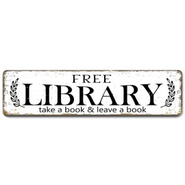 12x3 Inch Free library Sign PC Signage Decor for Outdoor Bookshelf Leaner Library Box