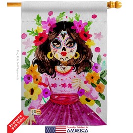 La Catrina House Flag Eagle Set Falltime Day of Dead Dia De Los Muertos Fiesta Mexican Party Autumntime Small Decorative Gift Yard Banner Double-Sided Made In USA 28 X 40
