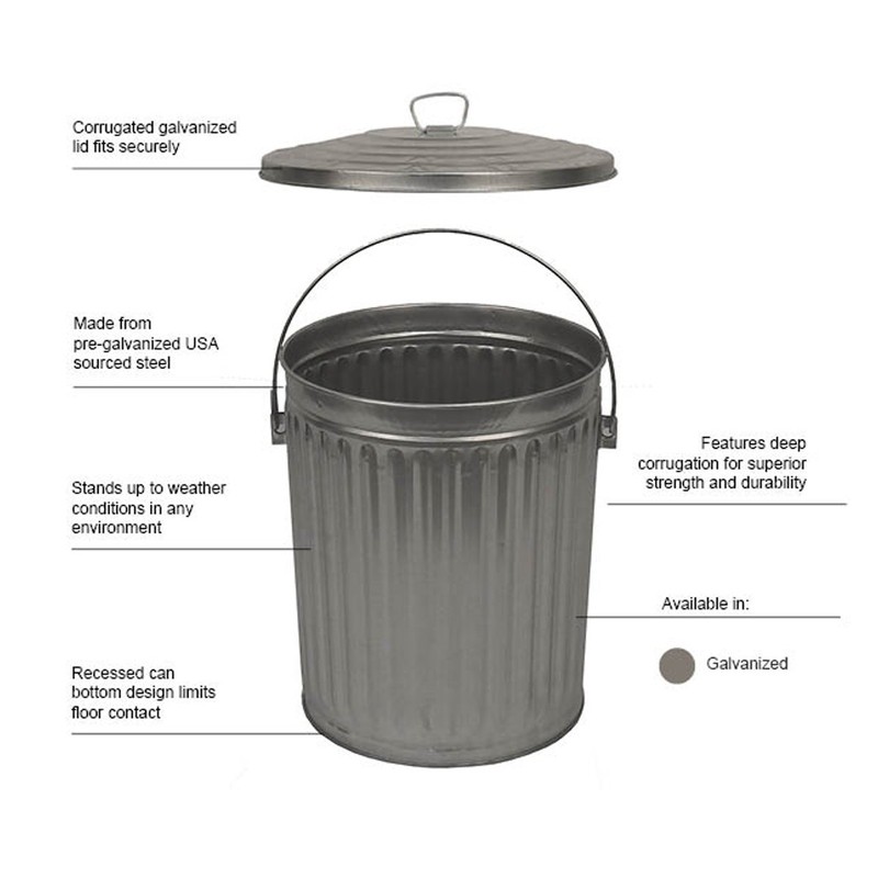 Witt Industries 10GPCL Galvanized Steel 10-Gallon Light Duty Waste Pail