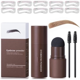 Sello De Cejas, EyeBrow Stamp Kit, Kit de Plantillas para Sellos Para Cejas Reutilizables, 10 Plantillas De Cejas, 2Pinceles Para Cejas, Lápiz de Sombra de LÍnea de Cabello de Larga Duración (Marrón Claro)