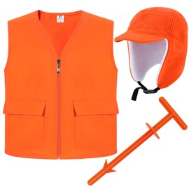 Floraltop 3 Pcs Winter Hunting Trapper Hat Men Portable Field Dressing Tool Orange Hunting Vest, Warm Ushanka Ear Flaps Hats Accessories for Cold Weather (Classic Style)
