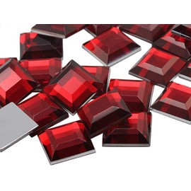 Allstarco Flat Back Square Acrylic Rhinestones 15mm Plastic Gems Costume Jewels Embelishments for Jewelry Making - 30 Pieces (Red Ruby H103)