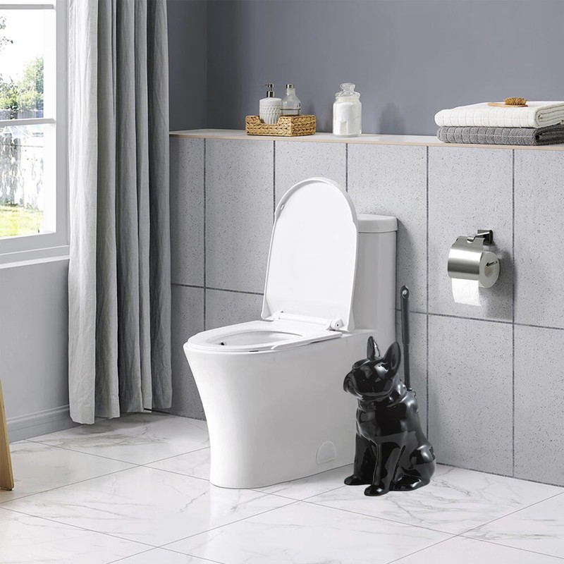 Comeon Ceramic Dog White/Black Toilet Brush and Holder Set, Plastic