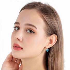 Austrian Crystal Heart Dangle Drop Earrings for Women 14K Gold Plated Hook Earring Hypoallergenic Jewelry (Aquamarine)