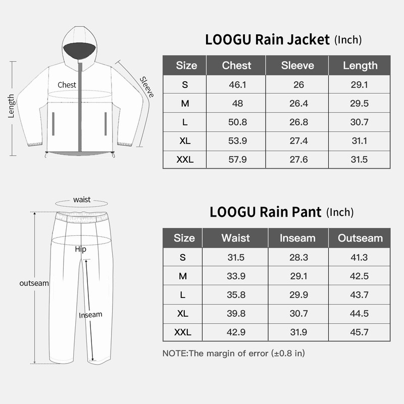 LOOGU Rain Suit, Rain Gear for Men Waterproof, Lightweight Rain
