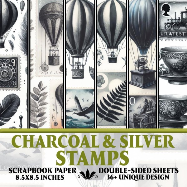 Charcoal & Silver Stamps Scrapbook Paper: Chic Stamped for Scrapbooking,