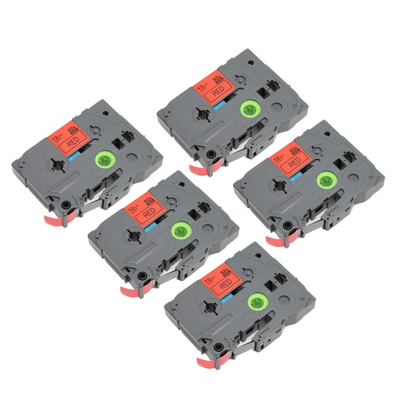 5 Pcs Label Maker Tape Black On Red 12mm 0.47